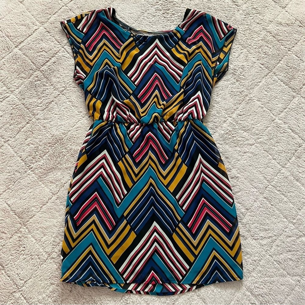 City Triangles Zigzag Midi Dress Retro Festival Boho Whimsical Party Y2K Sz M